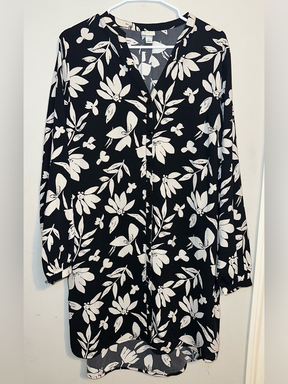 A New Day Black and White Floral Long Sleeve Dress